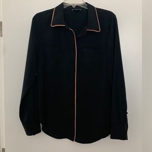 EUC Black Button Up Blouse Pink Piping Universal Standard Size 2XS (6-8)